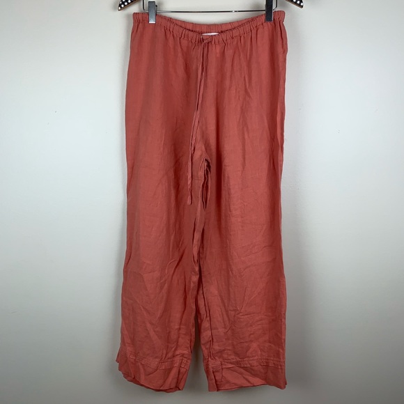 Flax Pants - FLAX Coral Linen Wide Leg Pants Small D3334